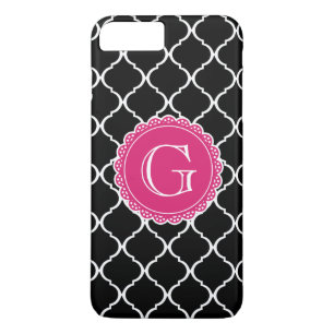 Black Moroccan Lattice Pattern Hot Pink Monogram iPhone 8 Plus/7 Plus Case