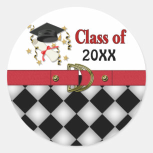 Black Mortar and Diploma Graduation Classic Round Sticker