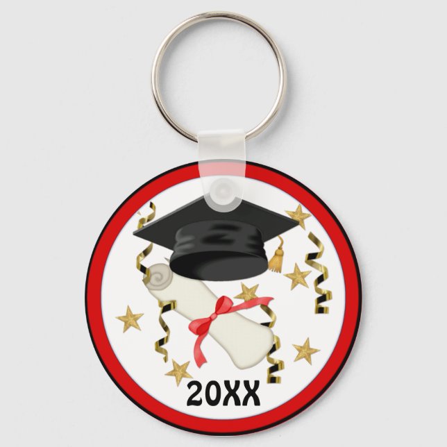 Black Mortar and Diploma Graduation Key Ring (Front)