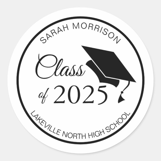 Black Mortar Cap Class of 2025 Graduation Classic  Classic Round Sticker (Front)