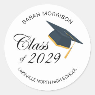 Black Mortar cap, Class of any year Classic Round Sticker