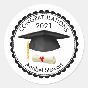 Black Mortar, diploma Your name Graduation Sticker
