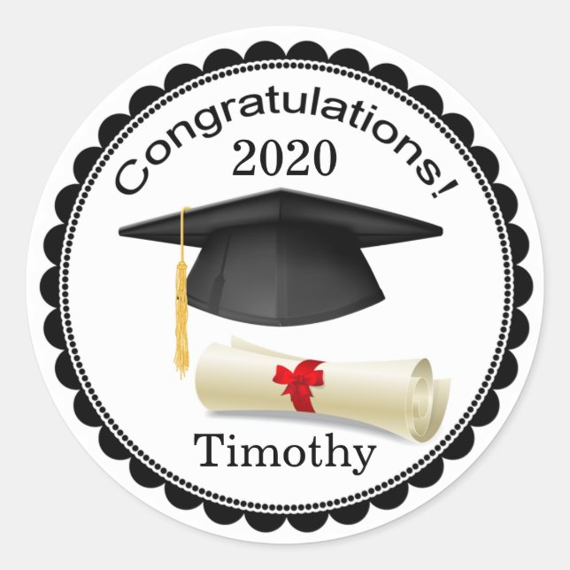 Black Mortar, diploma Your name Graduation Sticker (Front)