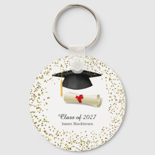 Black mortar, golden effect confetti Graduation Key Ring