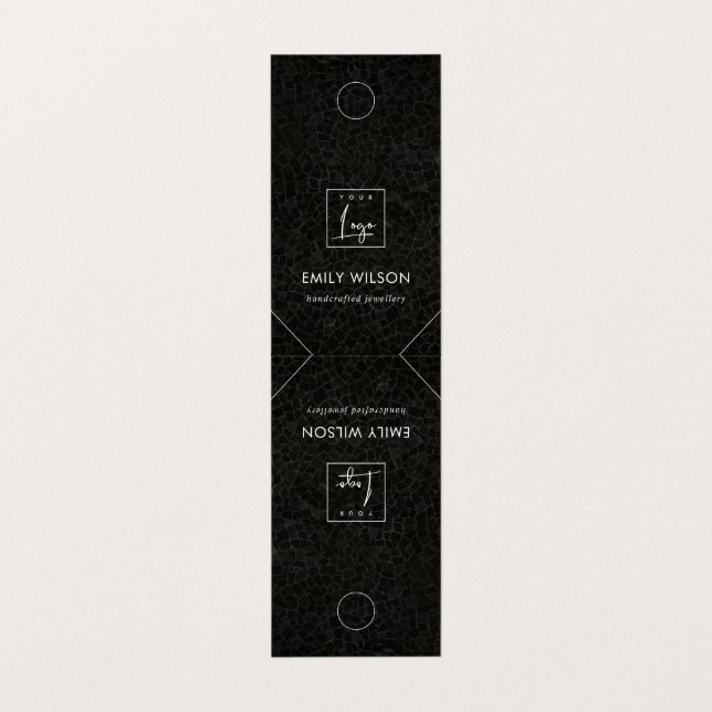 Black Mosaic Hanging Bracelet Necklace Display Business Card (Outside Unfolded)