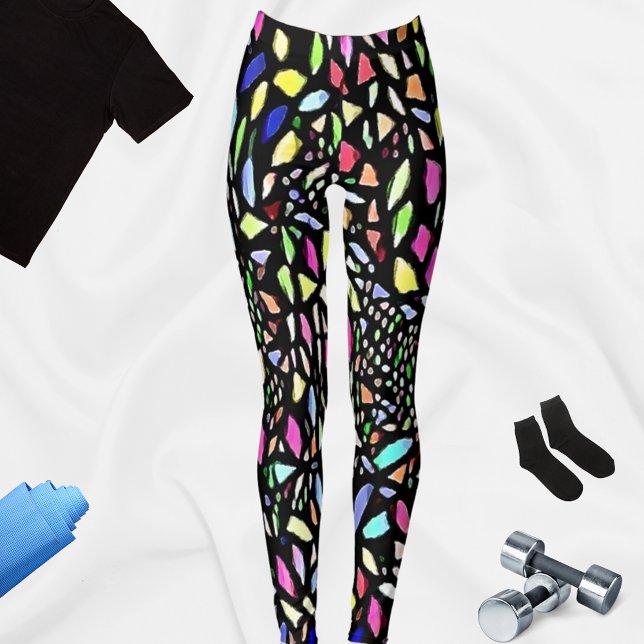 Black Mosaic Pattern Colourful Leggings (Creator Uploaded)