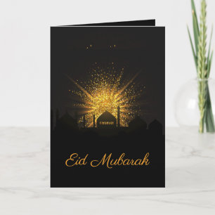 Black Mosque & Golden Sparkle Holiday Eid Mubarak Card