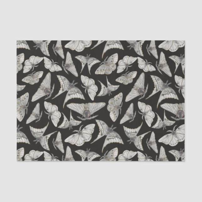 Black Moth Butterfly Pattern Halloween Tissue Paper (Front)