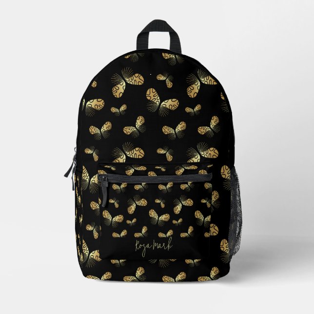 Black Moth Butterfly Pattern Printed Backpack (Front)
