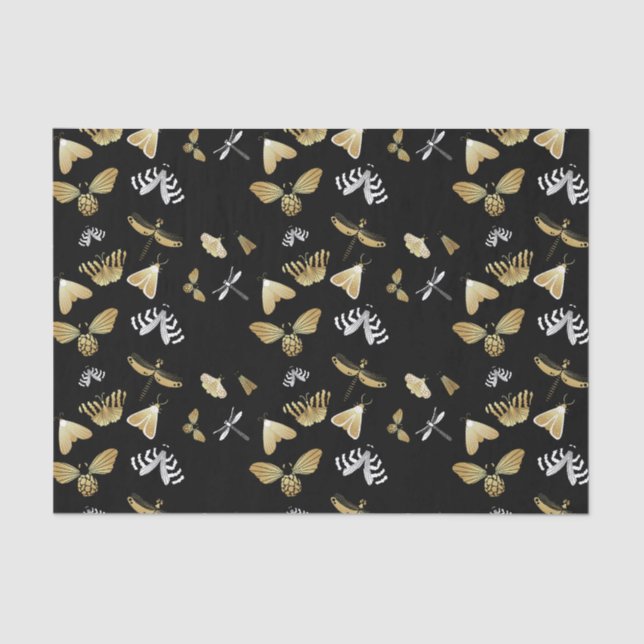 Black Moth Butterfly Pattern Tissue Paper (Front)
