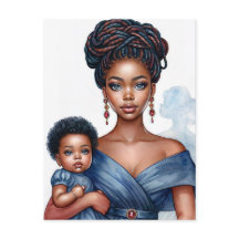 Black Mother and Child In Blue