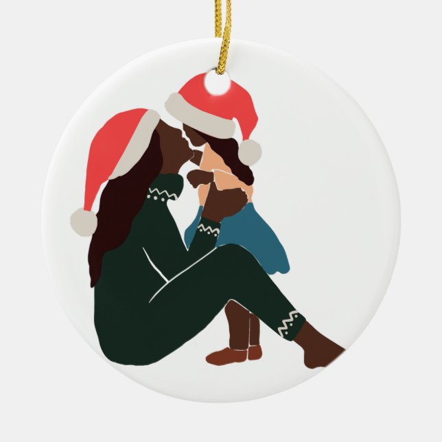 Black Mother/Daughter Christmas Ceramic Tree Decoration (Front)
