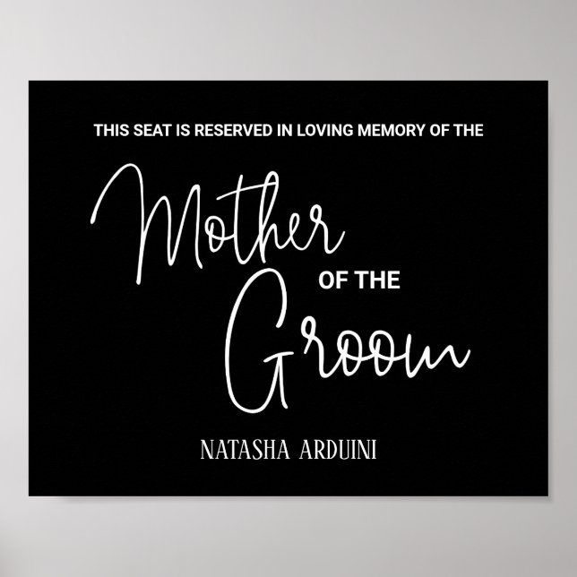 Black Mother Groom Reserved Seat Memorial Wedding Poster (Front)