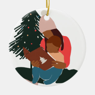 Black Mother/Son Holiday Christmas Ceramic Tree Decoration