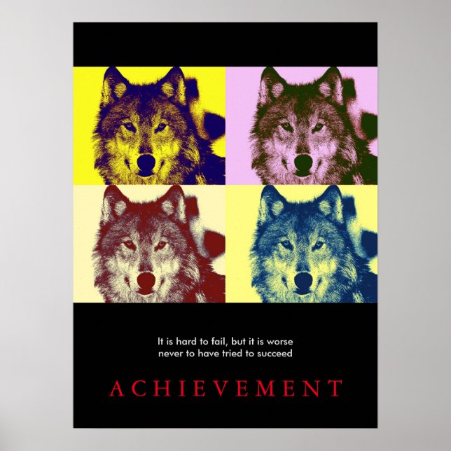 Black Motivational Wolf Pop Art Poster Print (Front)