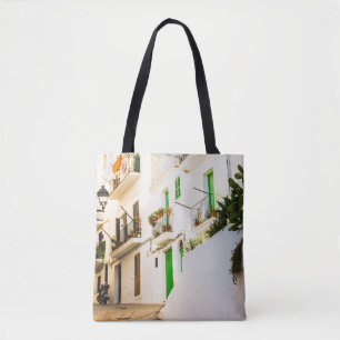 BLACK MOTORCYCLE NEAR WHITE WALL BUILDING AT DAYTI TOTE BAG
