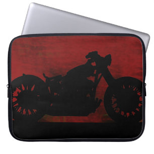 black motorcycle on red back laptop sleeve