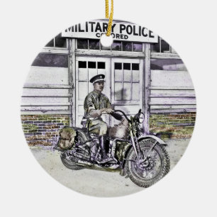 Black Motorcycle Police ww2 Ceramic Tree Decoration