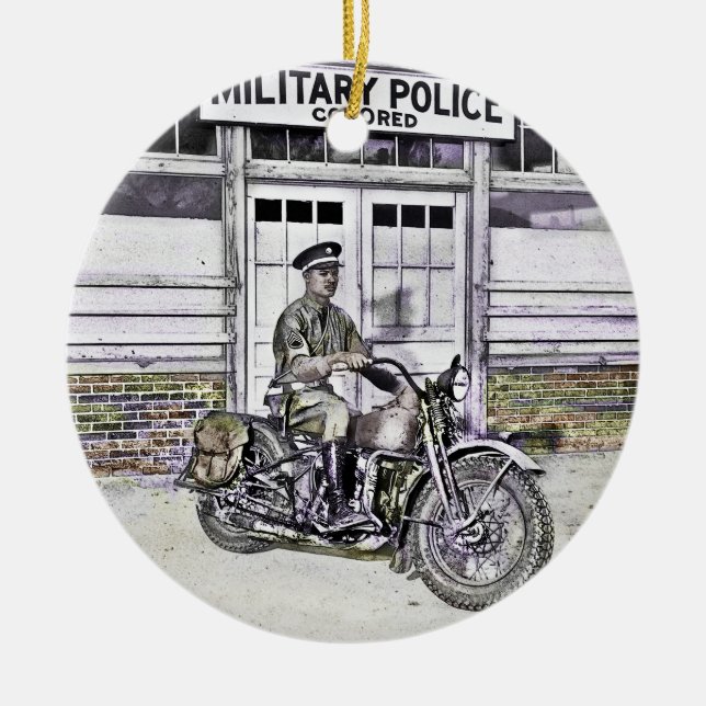Black Motorcycle Police ww2 Ceramic Tree Decoration (Front)