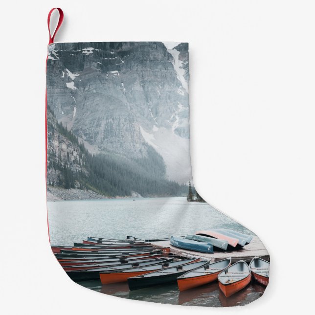 BLACK MOUNTAIN COVERED WITH SNOW UNDER GREY SKY SMALL CHRISTMAS STOCKING (Front)