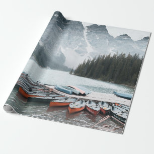 BLACK MOUNTAIN COVERED WITH SNOW UNDER GREY SKY WRAPPING PAPER