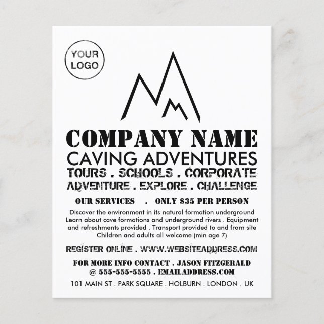 Black Mountain Logo, Caving Adventure Advertising Flyer (Front)