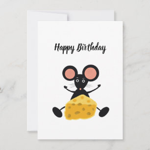 Black mouse with cheese Birthday Card