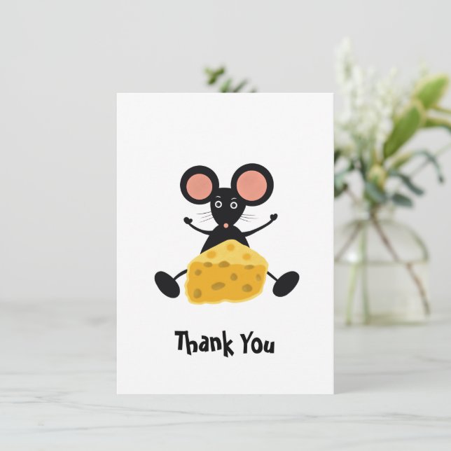 Black mouse with cheese holiday card (Standing Front)