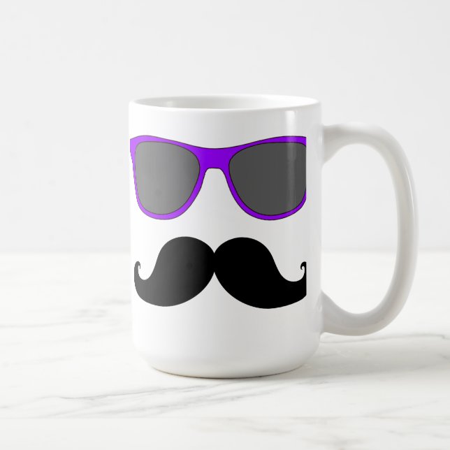 Black Moustache and Purple Sunglasses Humour Coffee Mug (Right)