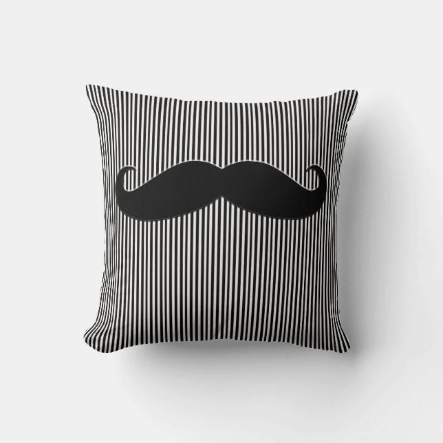 Black Moustache and Stripes Funny Throw Pillow (Front)