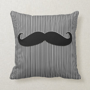 Black Moustache and Stripes Funny Throw Pillow
