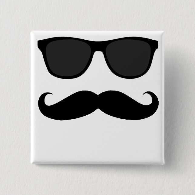 Black Moustache and Sunglasses Humour Gift 15 Cm Square Badge (Front)