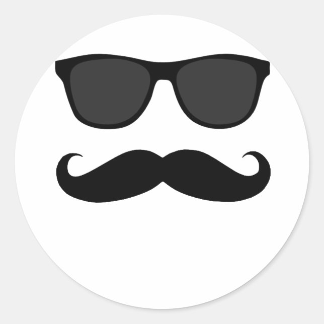 Black Moustache and Sunglasses Humour Gift Classic Round Sticker (Front)