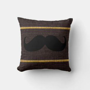 Black Moustache Dark Brown Burlap Jute Background Cushion