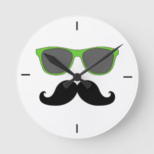 Black Moustache Green Sunglasses Wall Clock