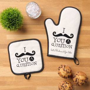 Black Moustache Humour Oven Mitt & Pot Holder Set