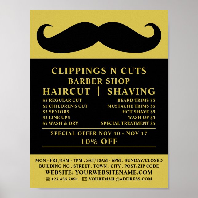 Black Moustache, Men's Barbers Advertising Poster (Front)