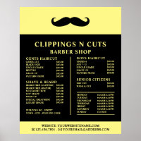 Black Moustache, Men's Barbers Price List