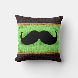 Black Moustache Mint Green Burlap Jute Background Cushion