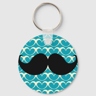 Black Moustache on 70s Retro Background Key Ring