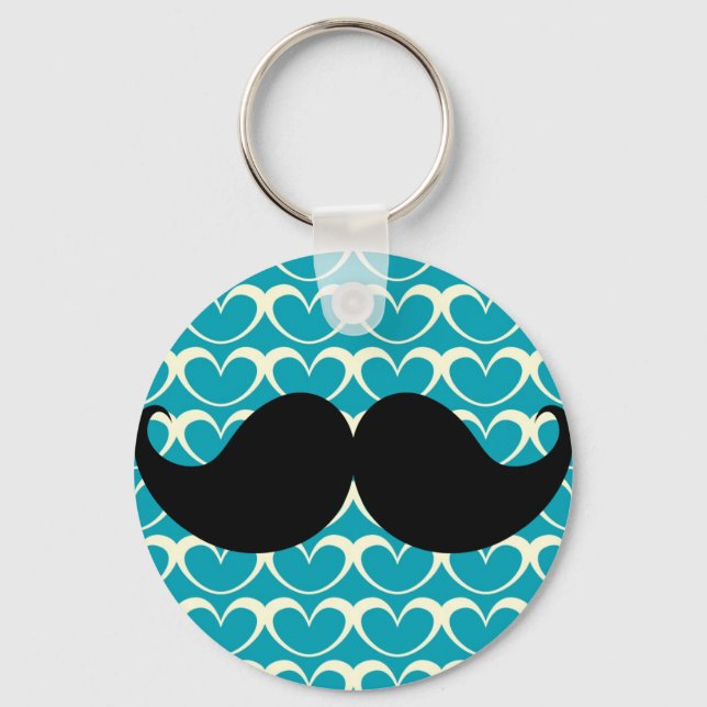 Black Moustache on 70s Retro Background Key Ring (Front)