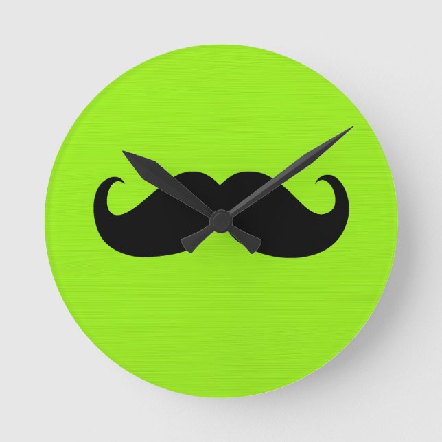 Black Moustache on Green Background Round Clock (Front)
