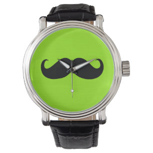 Black Moustache on Green Background Watch