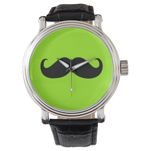Black Moustache on Green Background Watch (Front)