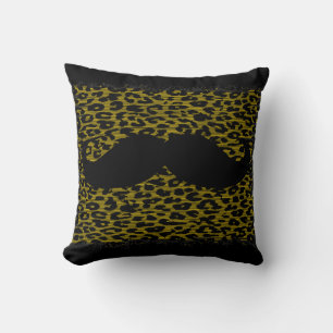 Black Moustache on Leopard Skin Cushion