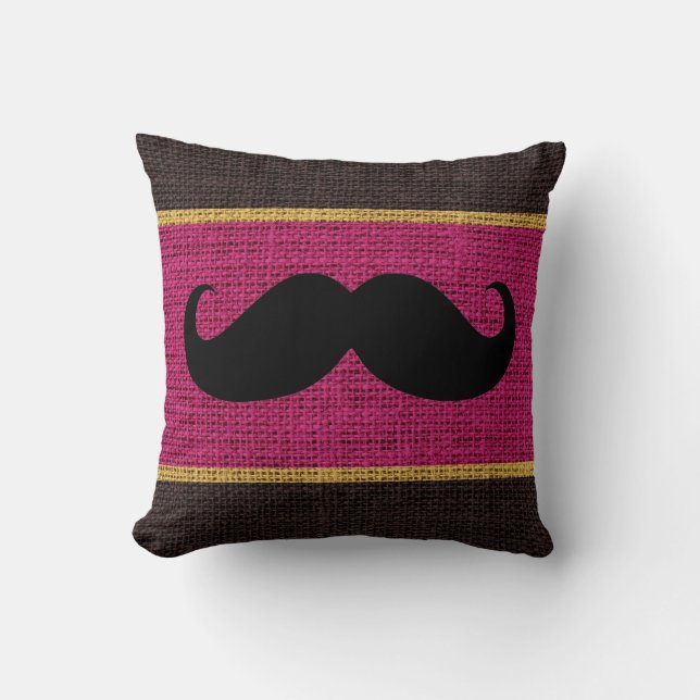 Black Moustache Pansy Purple Burlap Jute Backgroun Cushion (Front)