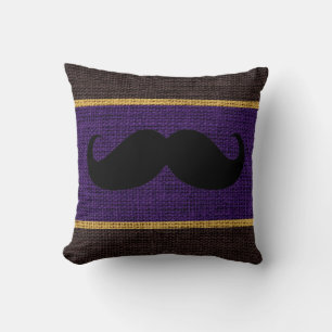 Black Moustache Purple Burlap Jute Background Cushion