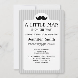 Black Moustache Silhouette Little Man Baby Shower Invitation