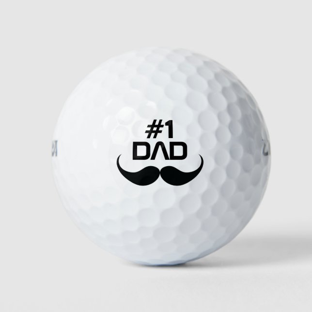 Black Moustache & Text Number 1 Dad Golf Balls (Front)