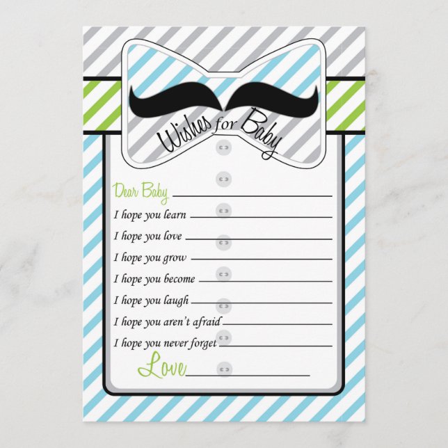 Black Moustache Wishes for Baby Shower Game Card (Front)